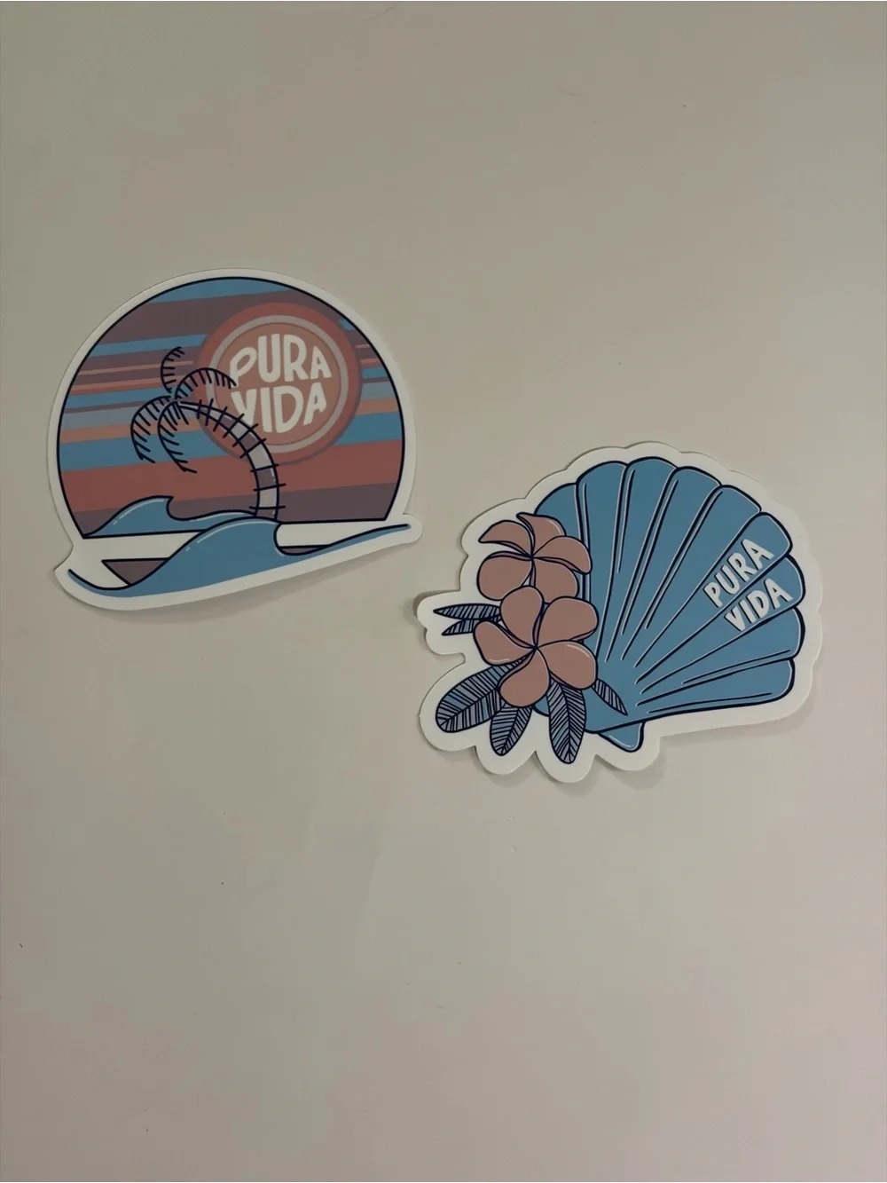 Pura Vida Coastal Sunset & Seashell Sticker Duo - Blue & Peach